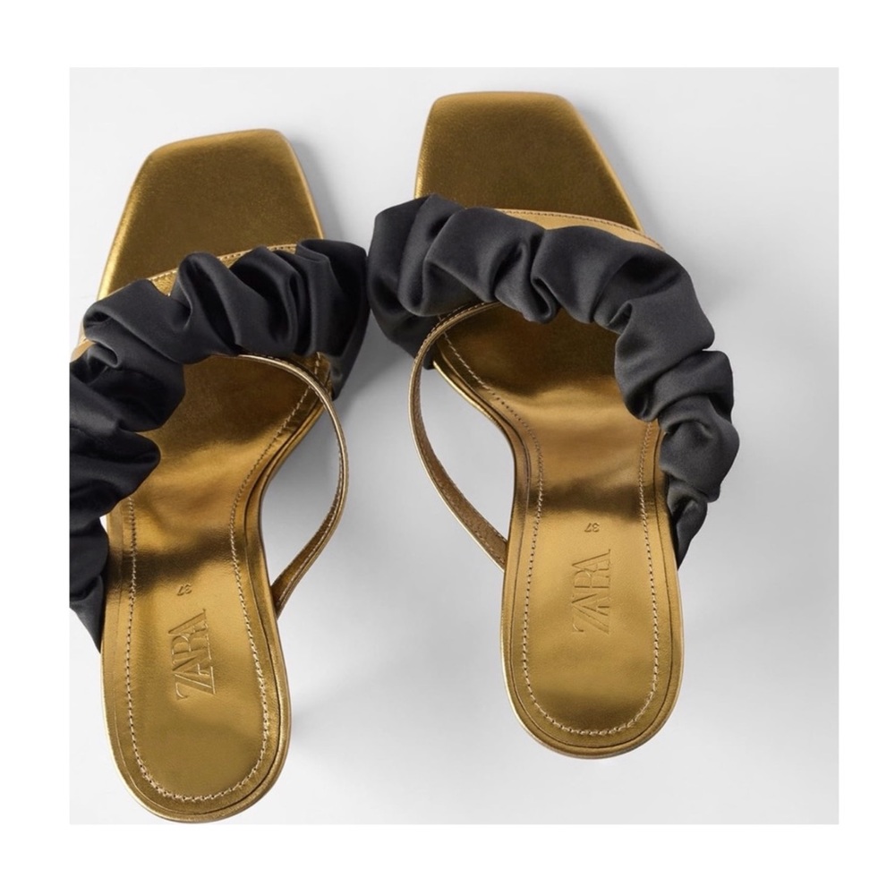 Zara Leather heeled ruffle blue collection sandals 🏷